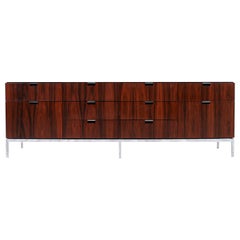Florence Knoll Rosewood & Steel Credenza with Carrara Marble Top