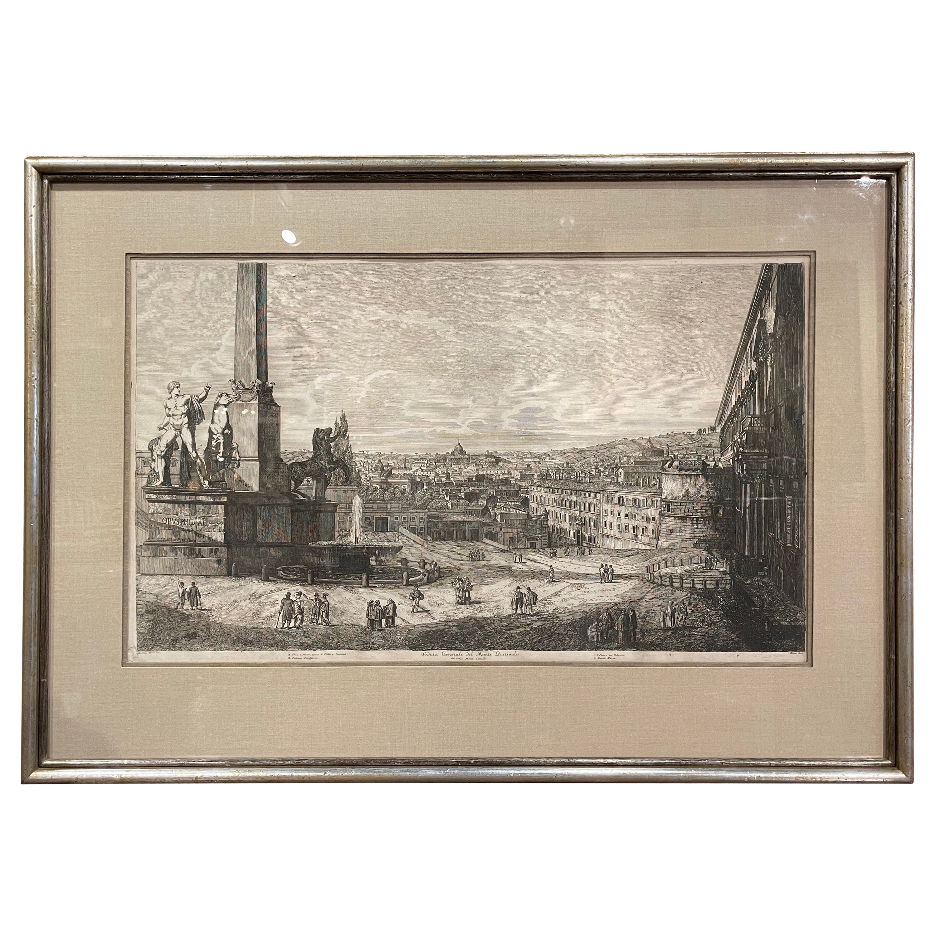 19th Century Italian Neo Classical Veduta Generale del Monte Quirinale Engraving For Sale