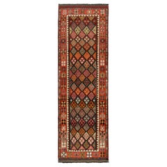 1950s Multicolor Vintage Tribal Runner Red with Geometric Pattern by Rug & Kilim