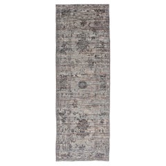 Modern Oushak Designed Runner in Wool with Floral Design in Earthy Tones