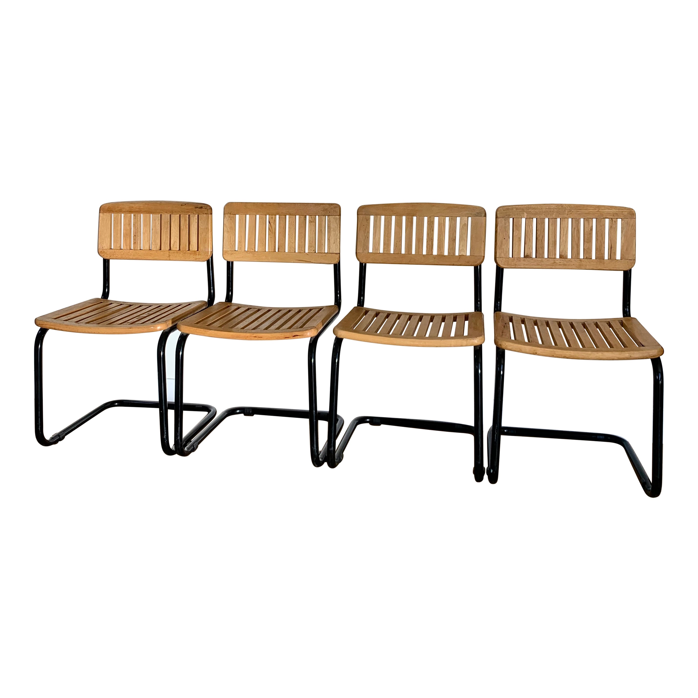 Four Mid Century Wood and Lacquer Cesca-Style Chairs, 1970s