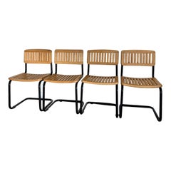 Four Mid Century Wood and Lacquer Cesca-Style Chairs, 1970s