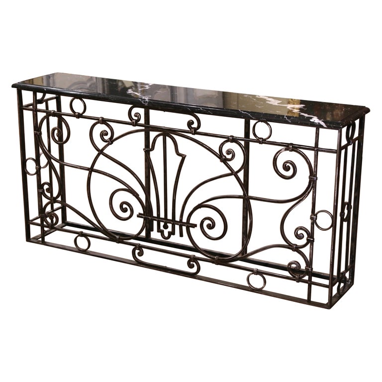 19th Century French Louis XV Marble Top Polished Wrought Iron Console ...