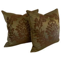 Used Pair of Silk Damask Accent Pillows