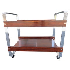 Stunning Rosewood and Chrome Rolling Bar Cart Richard Young Mid-Century Modern