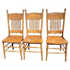 Vintage Amish Oak Country Pressed Back Spindle Chairs, a Set