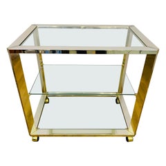 1970s Belgium Gold and Silver Chrome & Clear Glass Drinks Trolley or Bar Cart