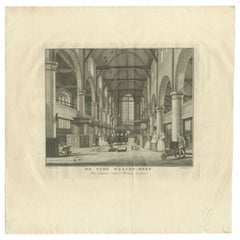 Antique Print of the Old Walloon Church in Amsterdam, The Netherlands, c.1760