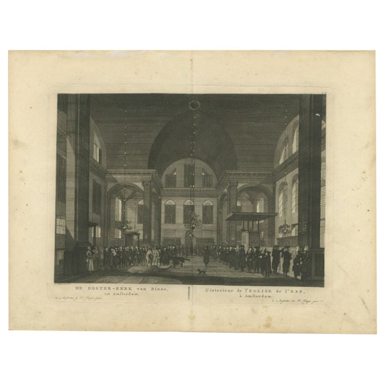 Grabado antiguo de la "Oosterkerk" de Amsterdam por Fouquet, 1783 en venta