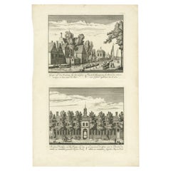 Seltener antiker Druck des „Overtoom“ und einer Baumwollfabrik, 1730
