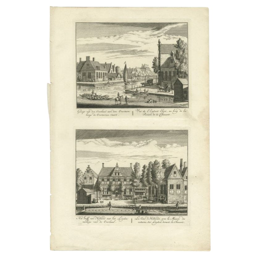 Antique Print of the 'Overtoom' and Leiden by Rademaker, 1730 For Sale