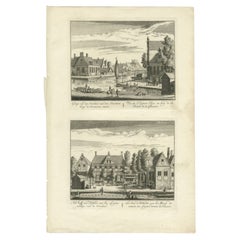 Antique Print of the 'Overtoom' and Leiden by Rademaker, 1730