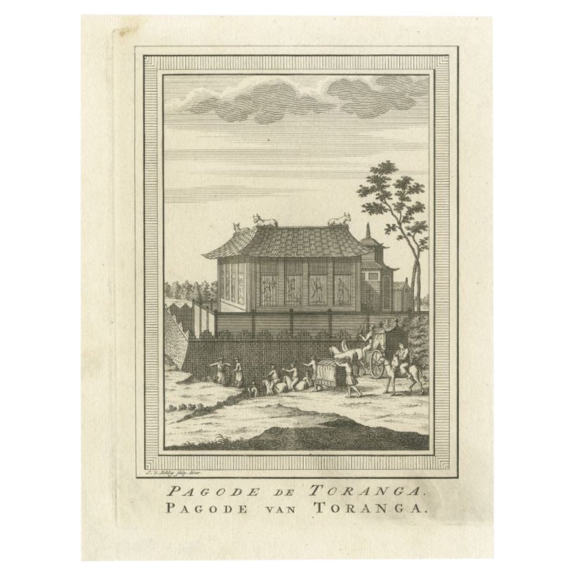 Antiker Druck der Pagode von Toranga von Van Schley, 1758