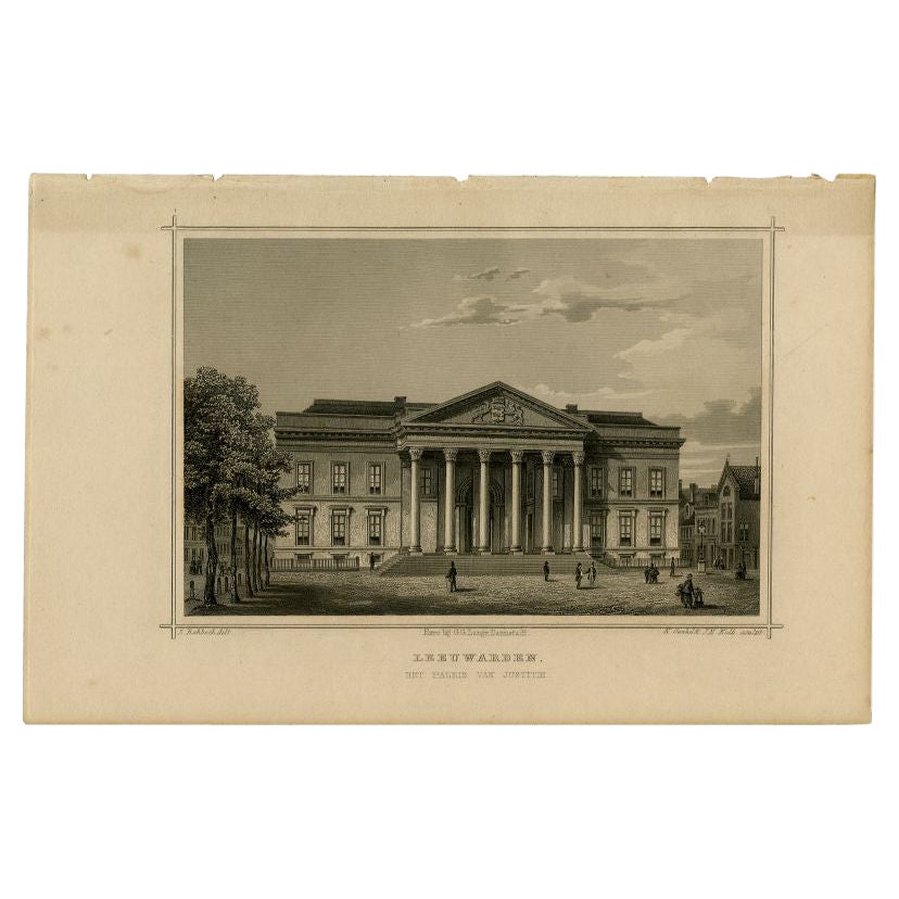 Antiker Druck des Justizpalastes in Leeuwarden, 1858
