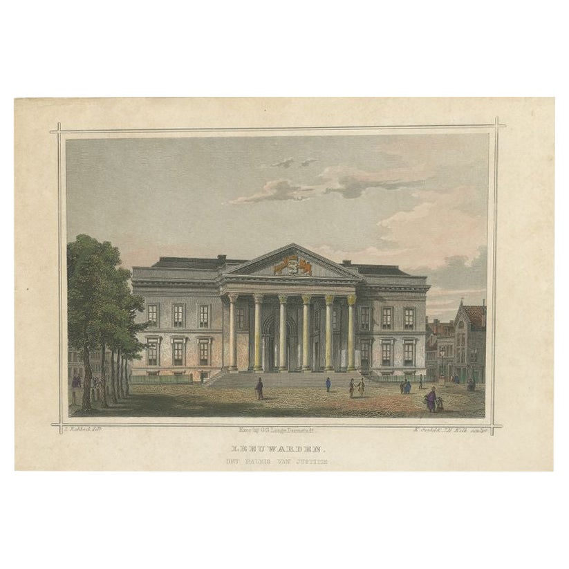 Impression ancienne du Palais de justice de Leeuwarden par Terwen, 1858