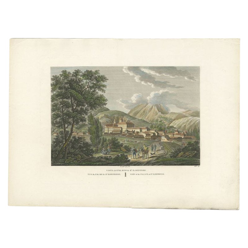 Antique Print of the Palace of St. Ildephonse in Spain, c.1820 For Sale