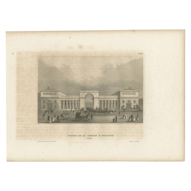 Antique Print of the Palais de la Légion d'Honneur, Paris, France, 1844 For Sale