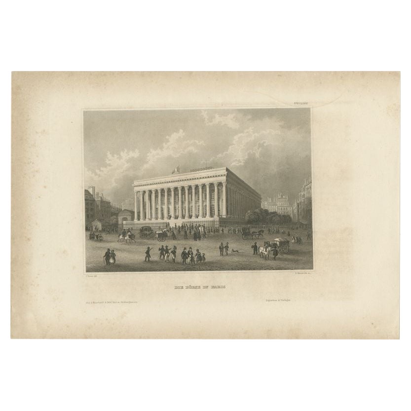 Antique Print of the Paris Bourse by Meyer, 1844 For Sale