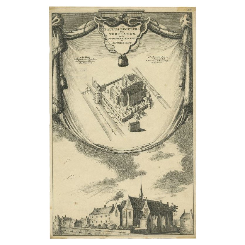 Antique Print of the Paulus Broeders Monastery by Wagenaar, c.1760 For Sale