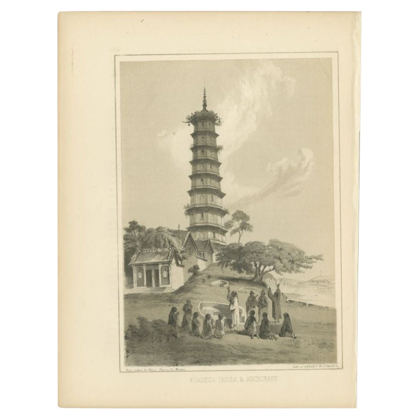 Impression ancienne de la pagode de Pazhou en Chine, 1856 en vente