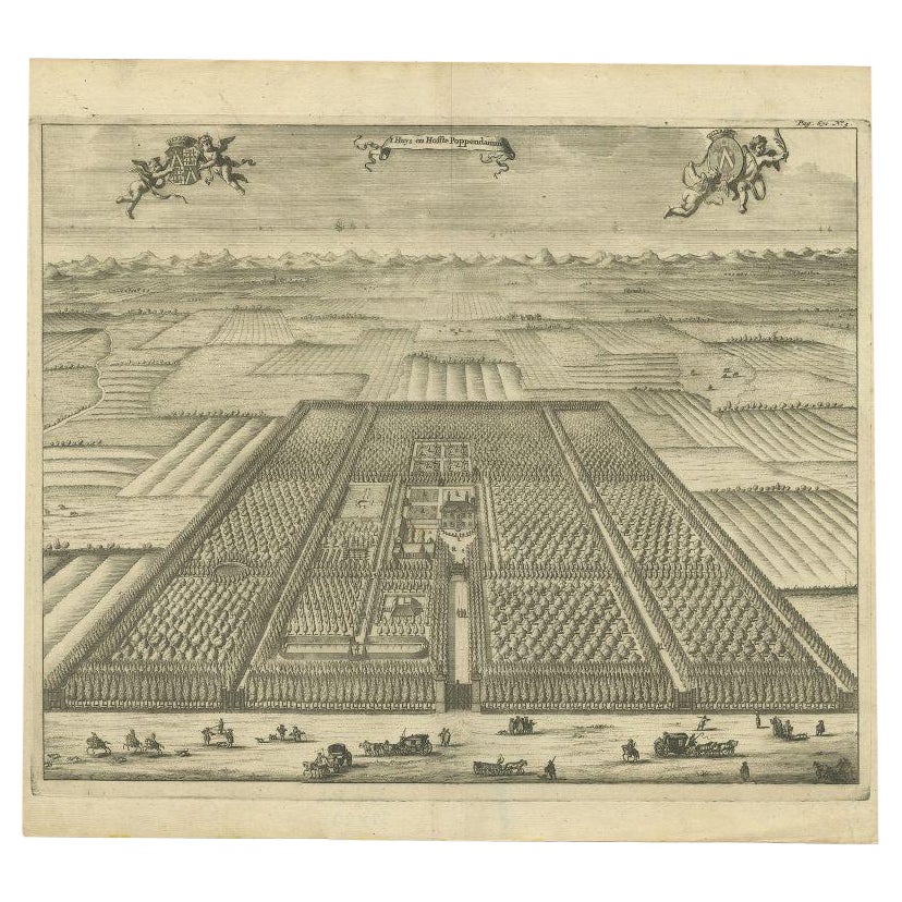 Antique Print of the Poppendam Estate by Smallegange, 1696 For Sale