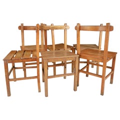 Vintage Set of Six Primitive Chairs in Patinated Beechwood, France 1950s