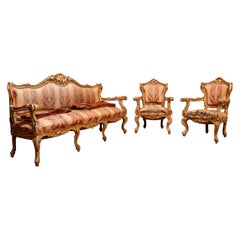 Antique Living Room Set, Richly Carved and Gilded, 18th Century, Italy