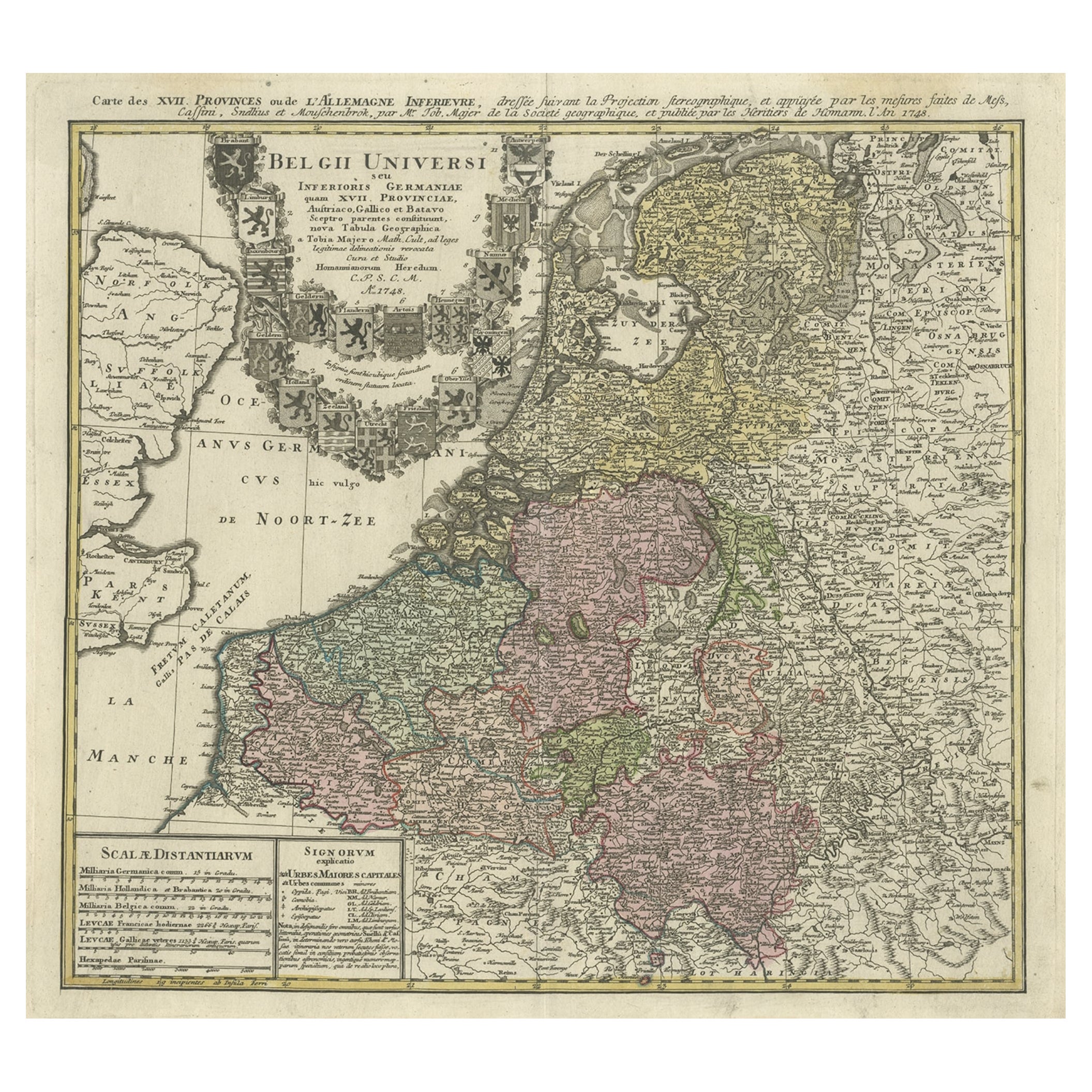 Antike Karte der siebzehn Provinzen von Homann Heirs, 1748