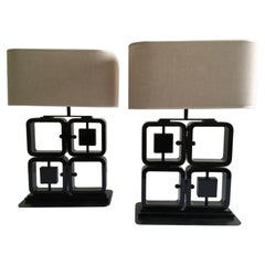 Italy Pair Black Wooden Table Lamps Following Borsani Style Contemporary Product