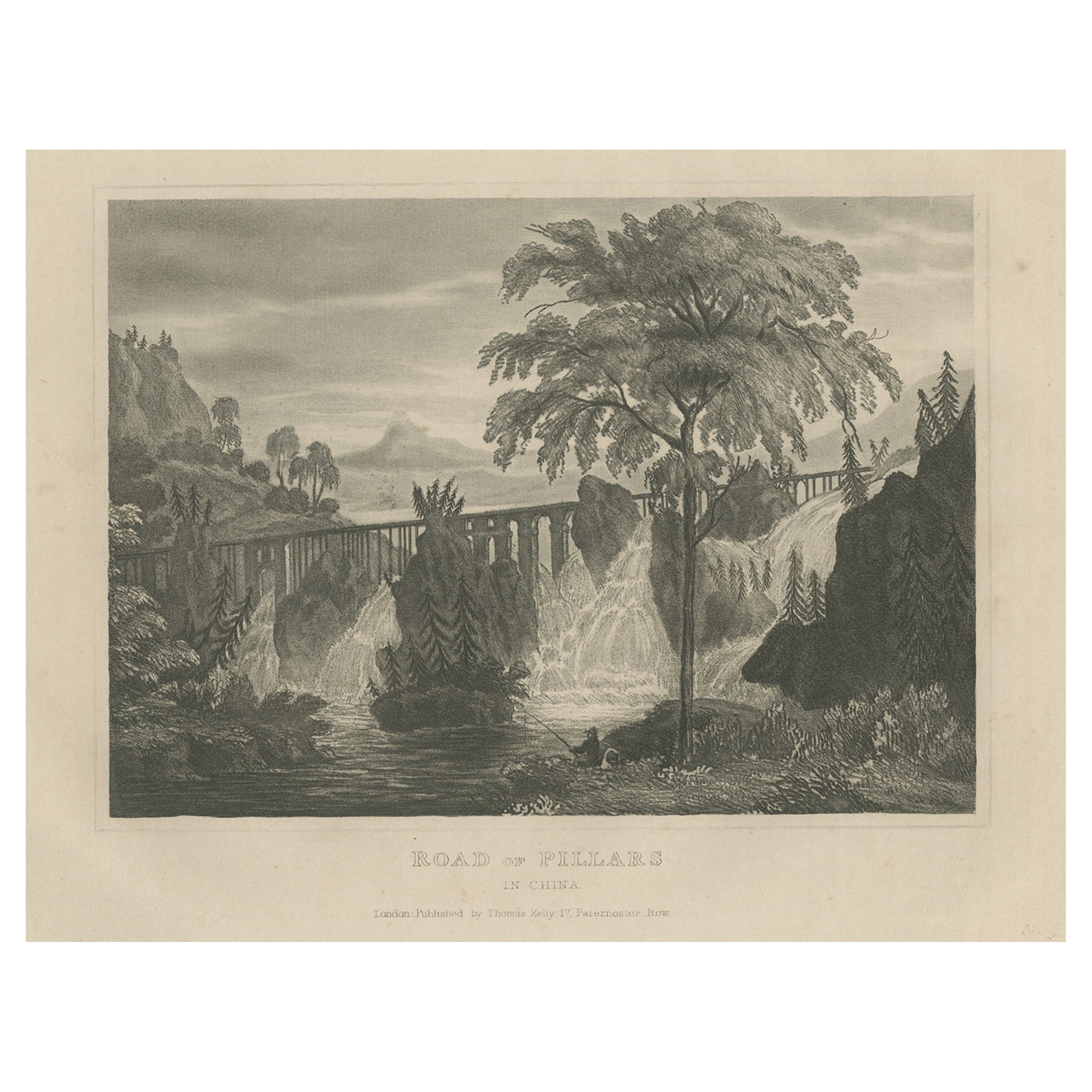 Antique Print of the Road of Pillars in China, ca.1850 For Sale
