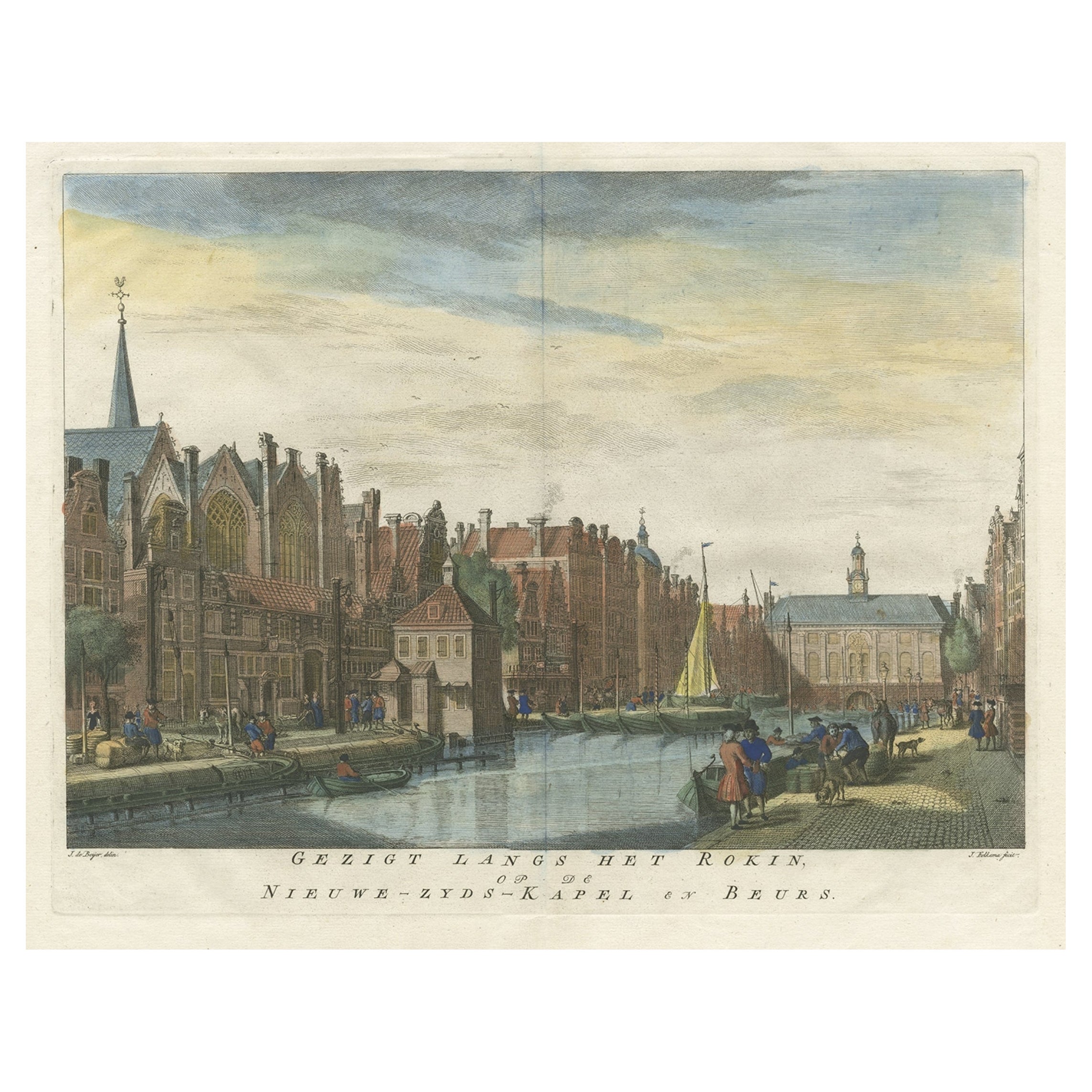 Antique Print of the Rokin Canal in Amsterdam, The Netherlands, c.1765 For Sale