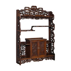 Antique Decorative Whatnot, Chinese, Hanging Wall Shelf, Victorian, Circa 1900