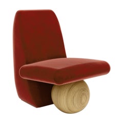 Contemporary Maroon Velvet Wooden Ball Chair Round by Masquespacio