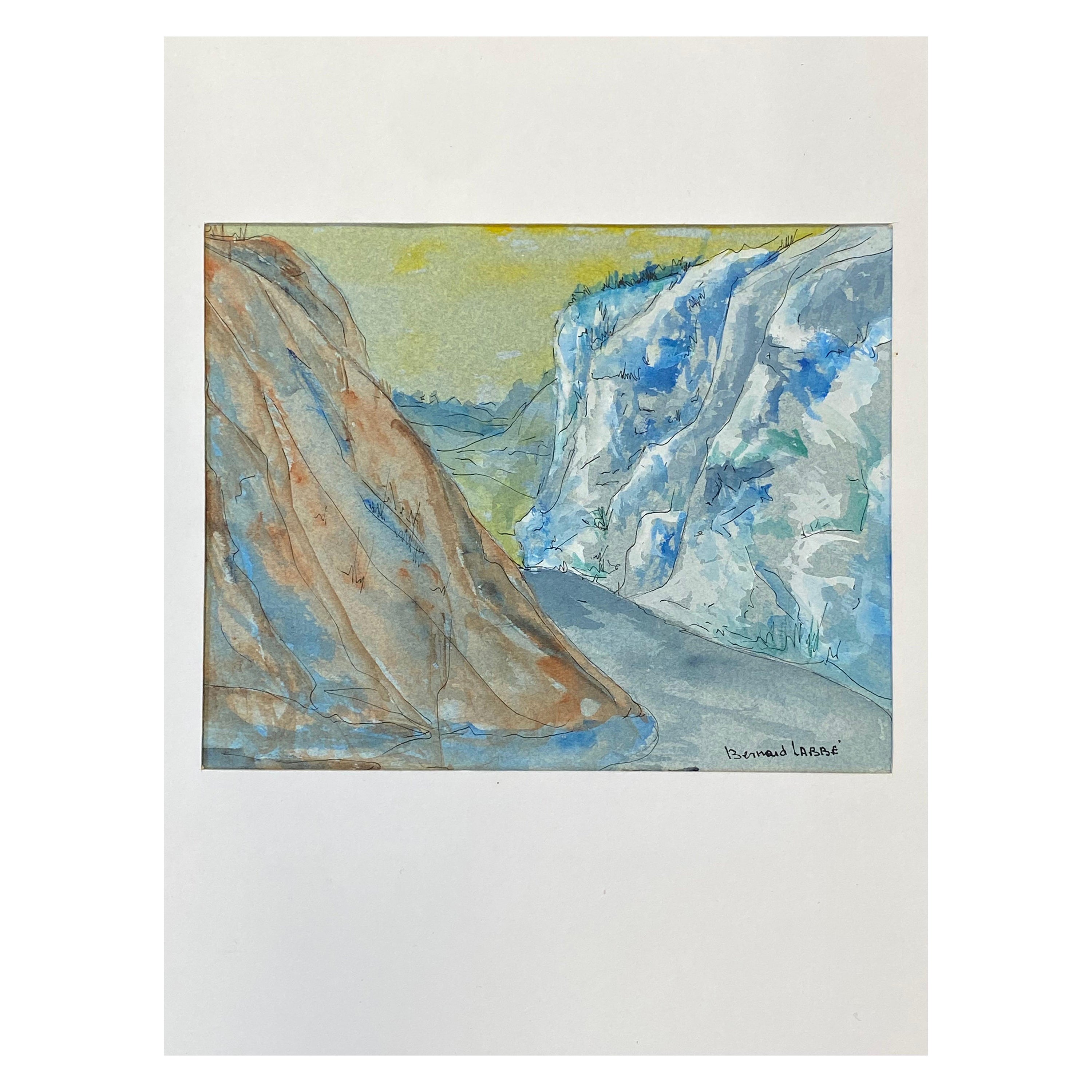 Peinture moderniste/ cubiste française des années 1950 signée, « Through the Mountains »