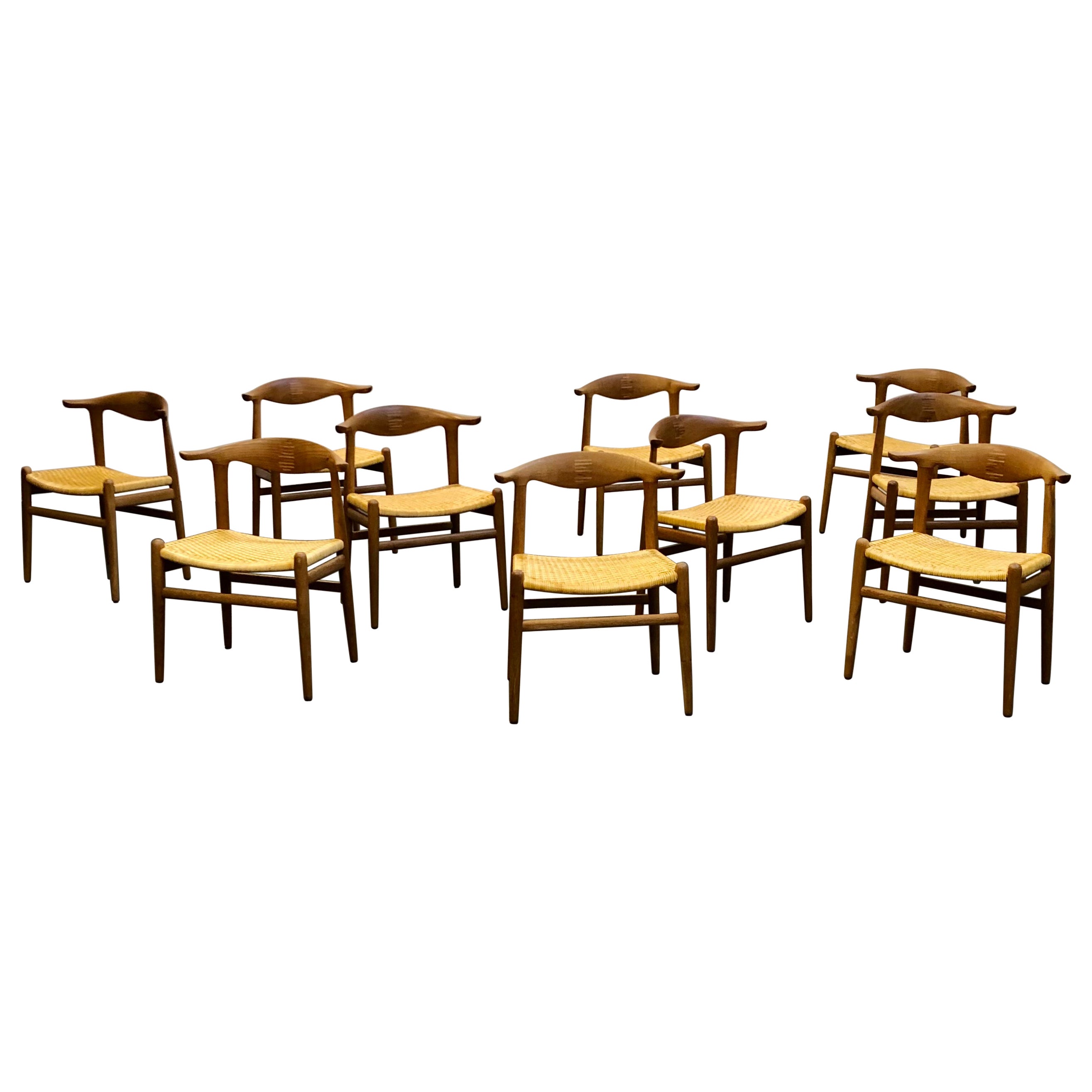 Hans Wegner Set of 10 'Cow Horn' Chairs for Johannes Hansen, 1952