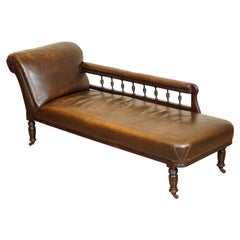 Antique Early Victorian Carved Leather Chaise Lounge Day Bed Regency