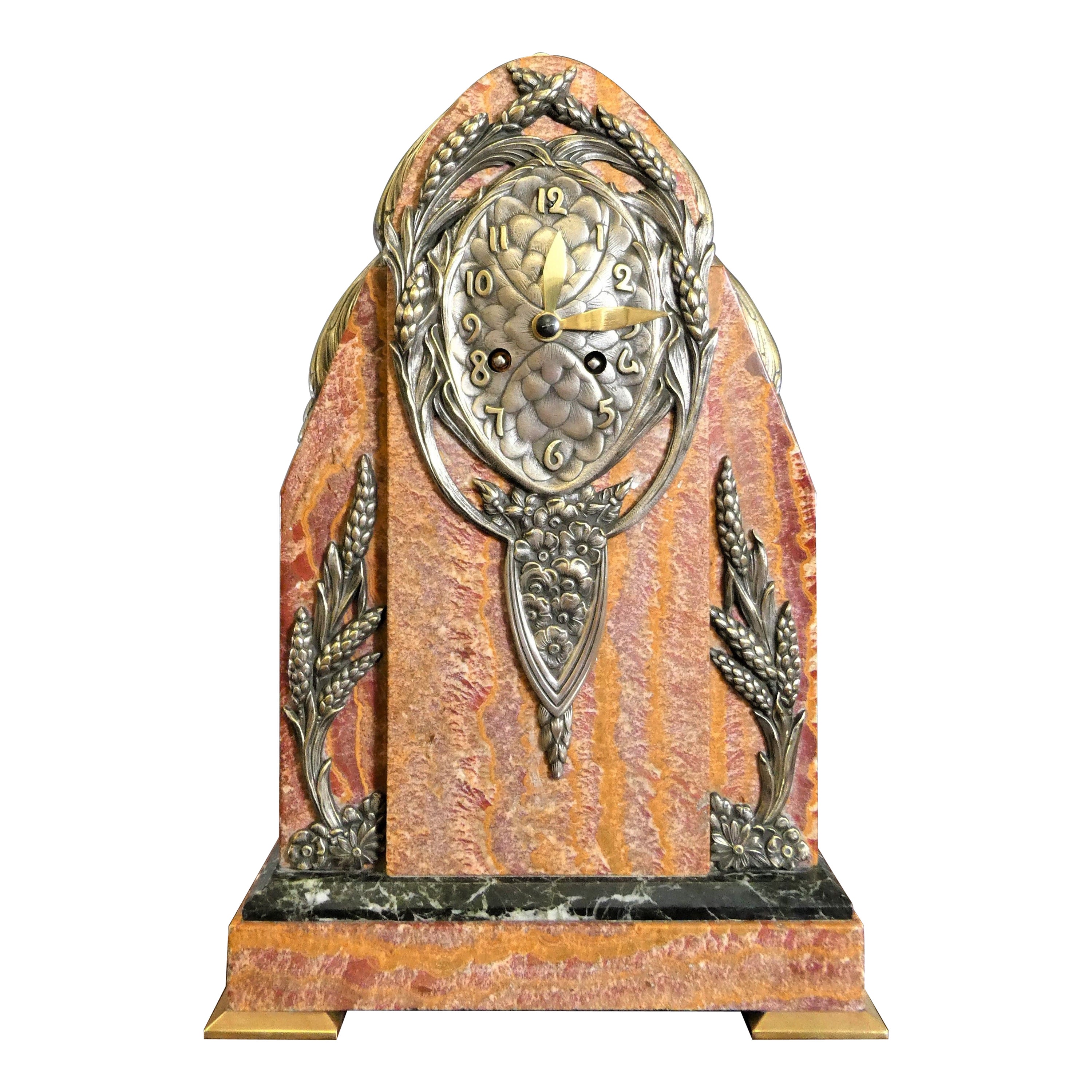 Rare Skyscraper Rouge Marble Art Deco Mantel Clock For Sale