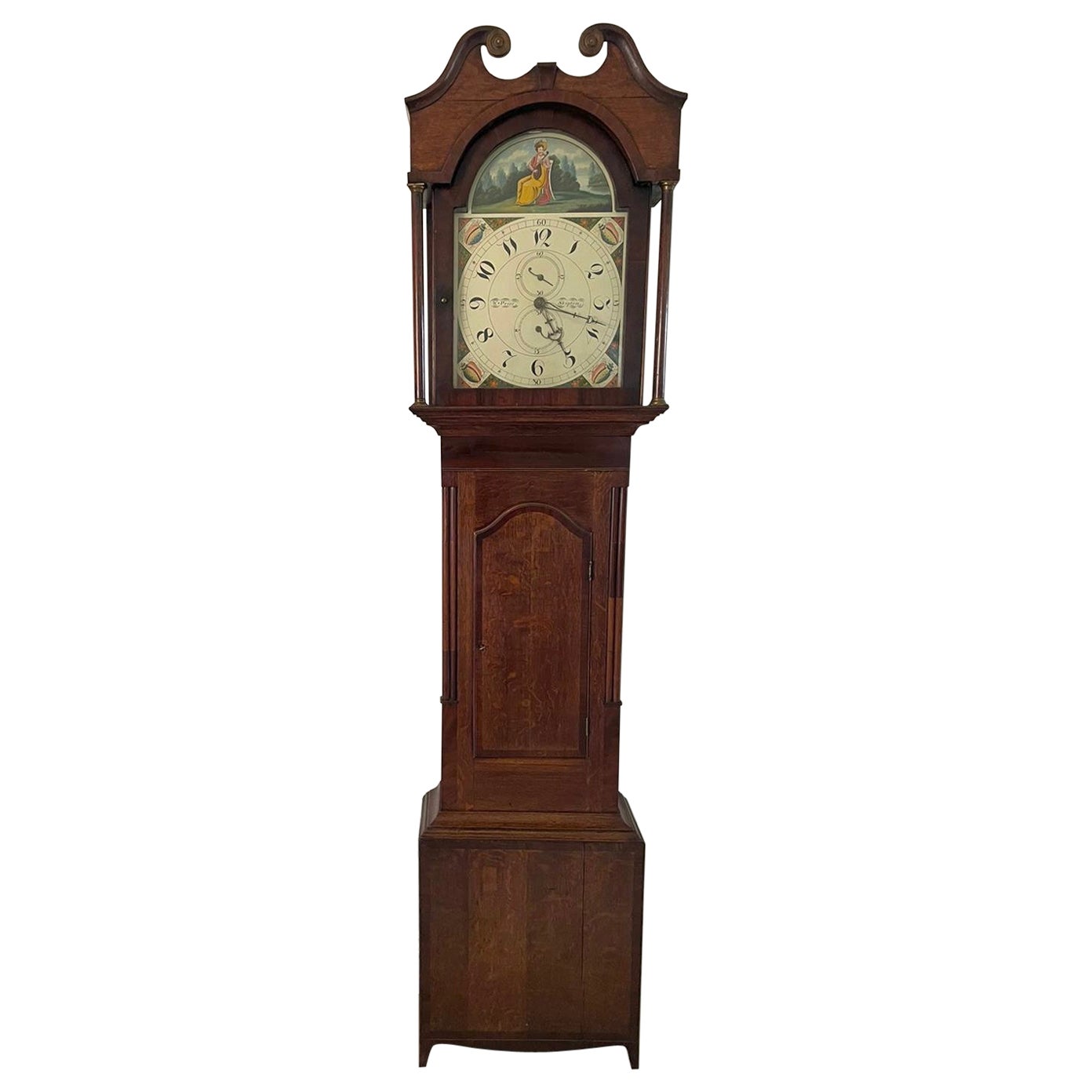 Horloge de grand-père ancienne en chêne et acajou par W Prior, Skipton en vente