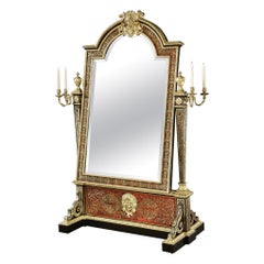 Antique Very Rare French Boulle Marquetry Inlay Cheval Mirror