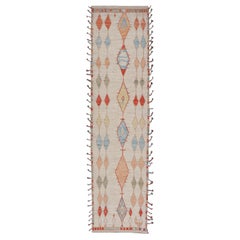 Hand-Knotted Tribal Moroccan Runner in Wool with Sub-Geometric Diamond Design