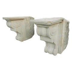 Pair of 19th Century French Balcony Corbels in Carved Pierre de Villebois Stone