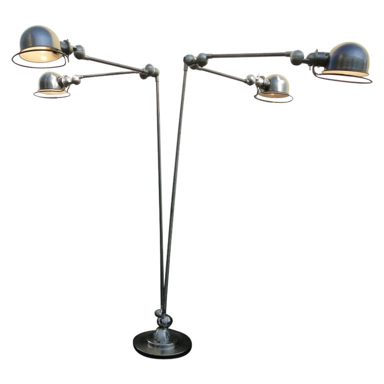 Vintage French Modernist Industrial Jielde 6 Arms Double Brushed Reading Lamp For Sale