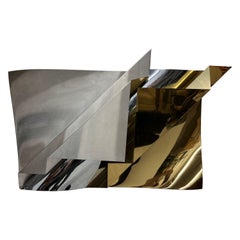 Brushed Steel and Brass Folded Wall Sculpture by Curtis Jere Artisan House
