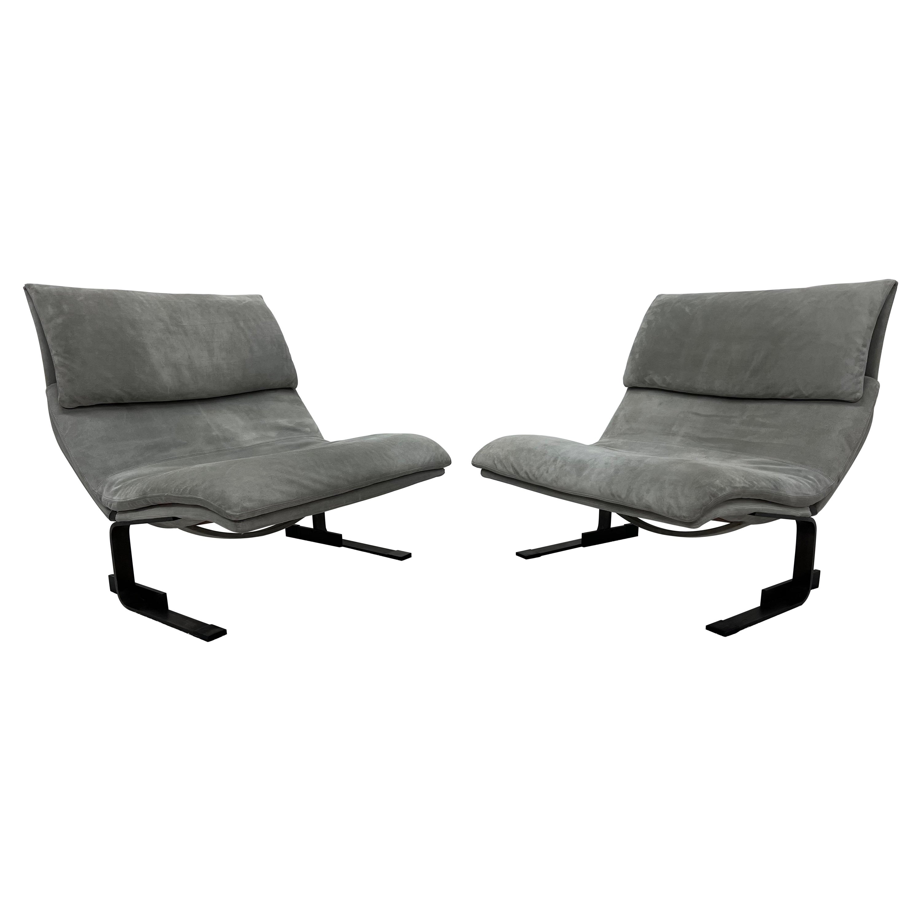 Pair of Giovanni Offredi Suede Onda Wave Lounge Chairs for Saporiti
