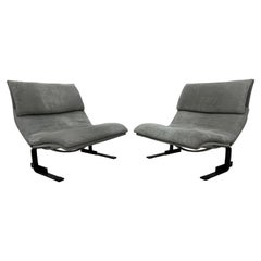 Pair of Giovanni Offredi Suede Onda Wave Lounge Chairs for Saporiti