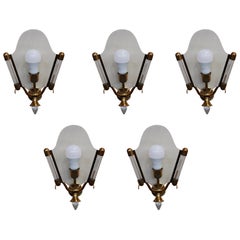 20th Century Italian Brass and Glass Wall Light or Sconces Set of Five