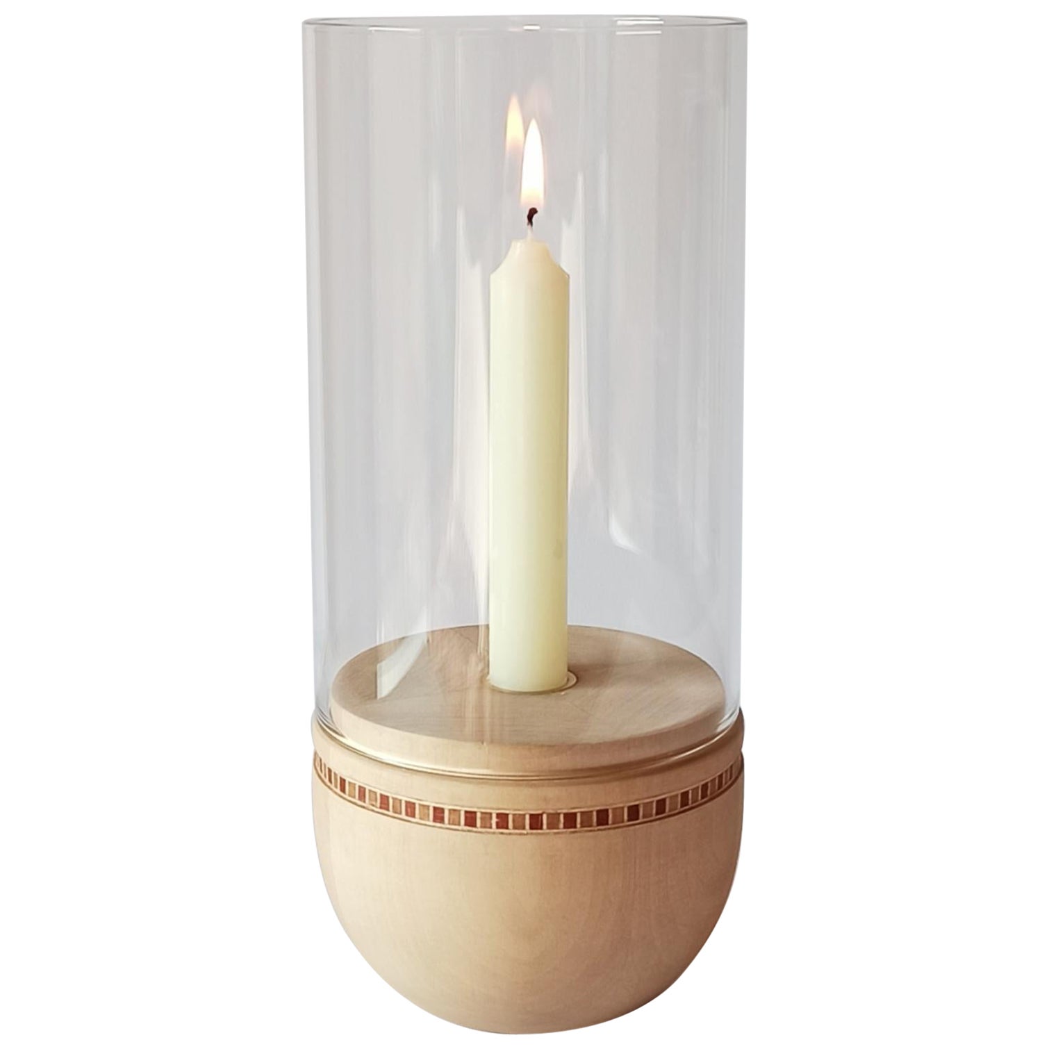 Lucille Wood and Firewallglass Candle Holder Minimal Style by Giordano Vigano For Sale