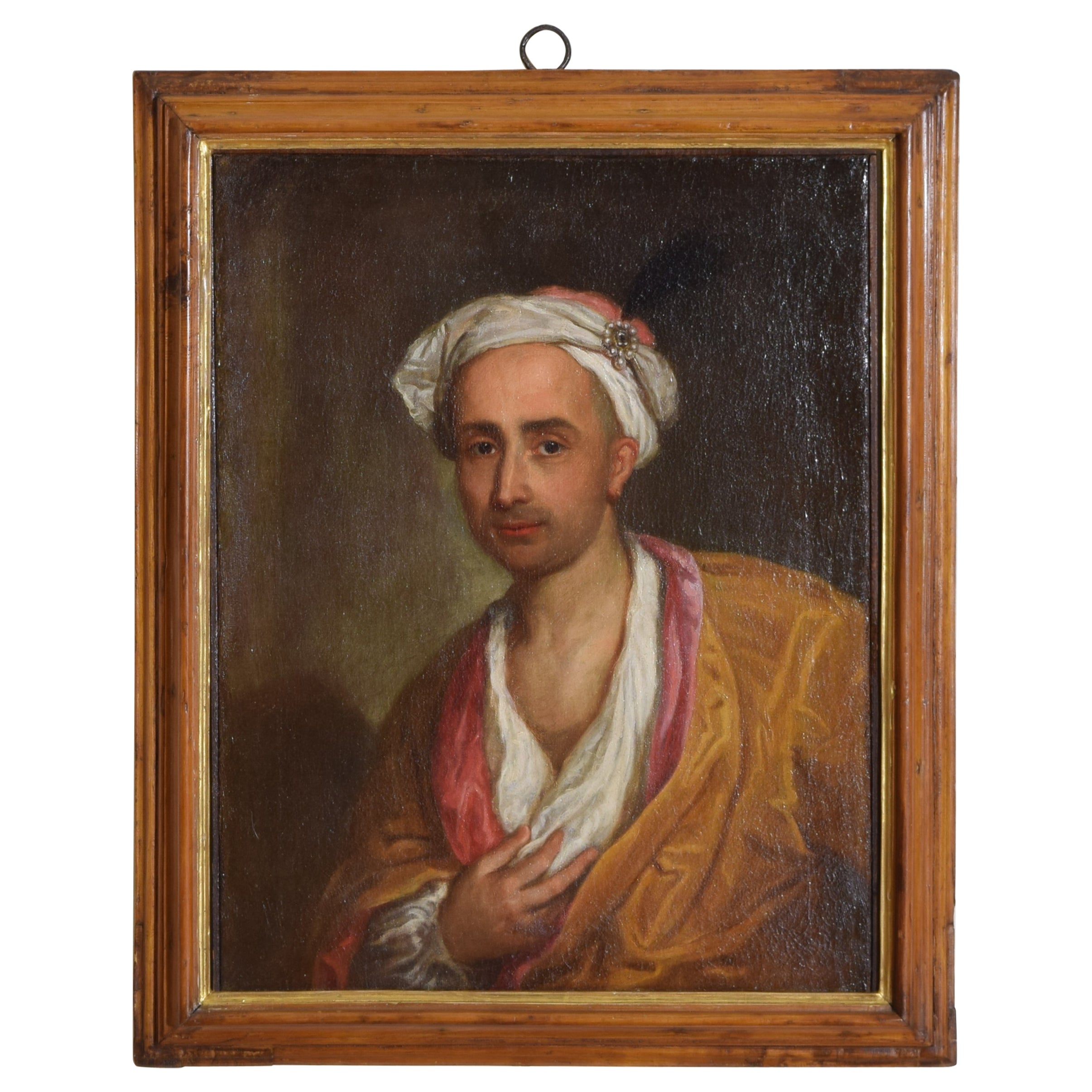 Italian Oil on Canvas, Portrait of Man in Oriental Robes, N.Cassana. ca. 1700 For Sale