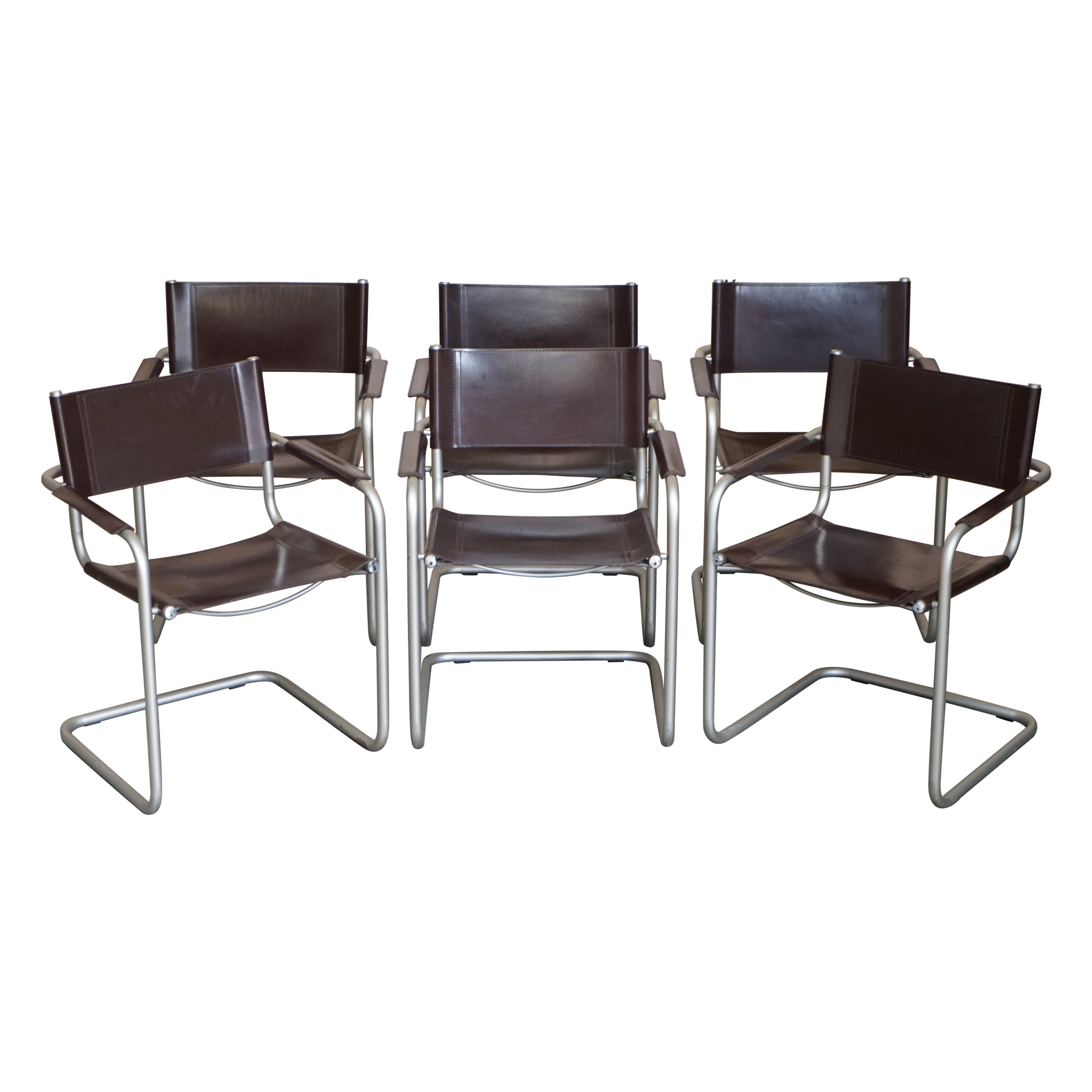 Six Stamped S33 Mart Stam 1-06G Marcel Breuer Leather Armchairs Made in Italy