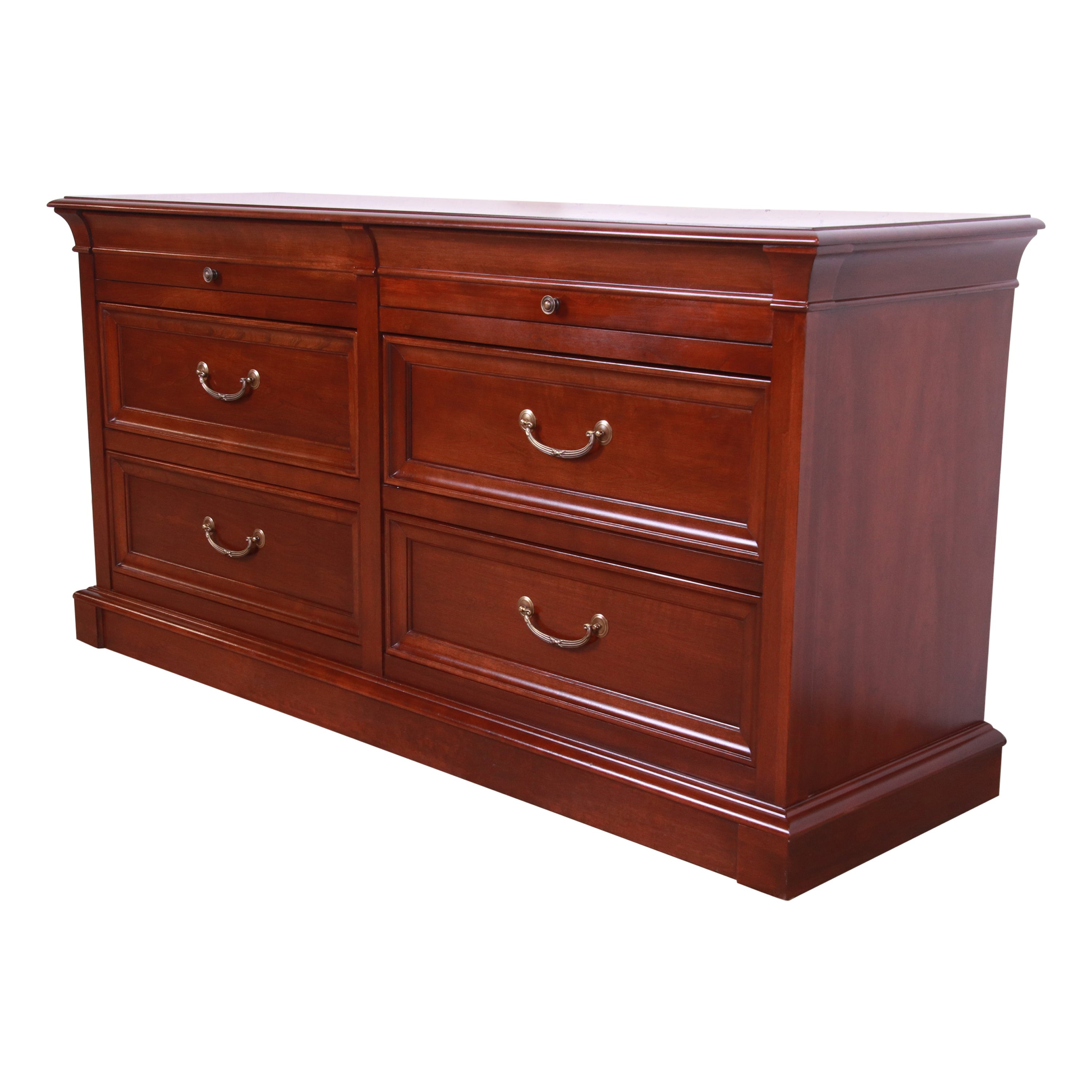 Ethan Allen Georgian Cherry Wood Six-Drawer Dresser or Credenza